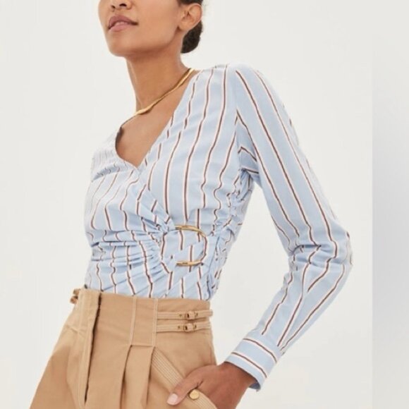 New! Veronica Beard Ozzie Wrap Front Top blue stripe 31196 - Picture 1 of 16